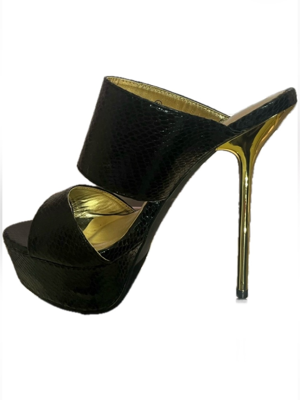 Liliana Black Patent Snakeskin leather platform high heel stiletto sandals shoes